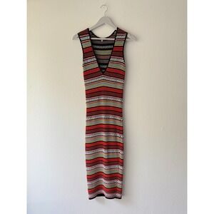 Ronny Kobo XS Textured Knit Striped Bodycon Midi Dress Multicolor Festival Boho